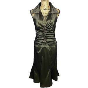 Tadashi Shoji Ruched Sleevelesss Metallic Midi Dress